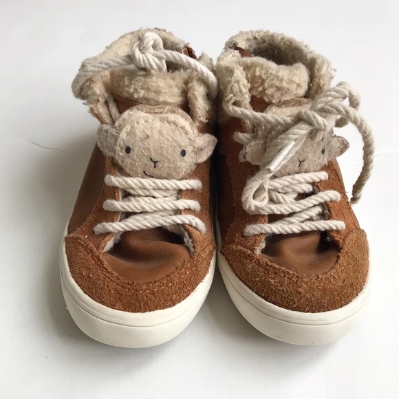 ZARA Sheep face brown hi-top sneakers GUC - visible wear size 23(7 toddler) - Picture 4 of 8
